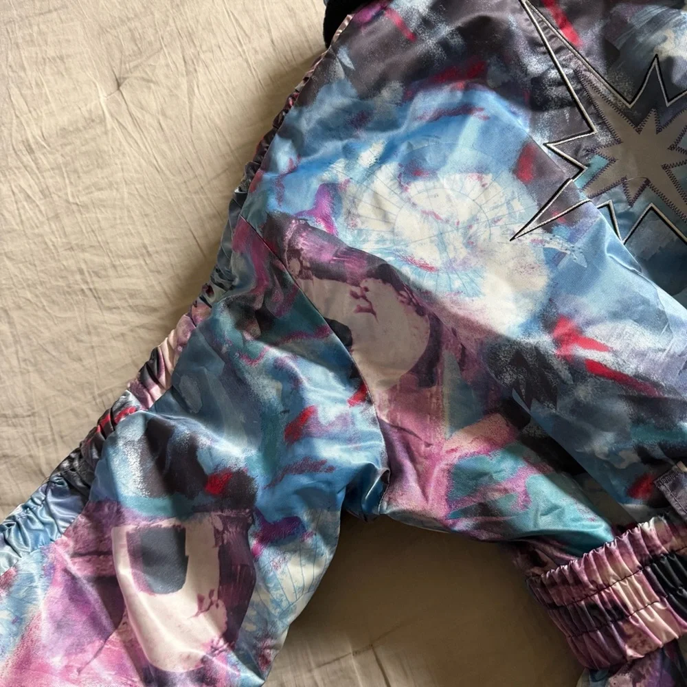 Vintage Polaris Snowmobile Puffer Jacket Thermoloft Abstract Map‎ Print